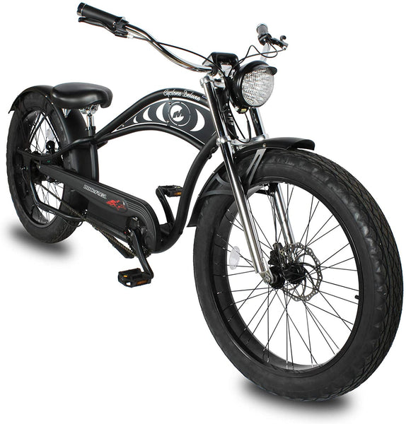 Cyclone E-Bike with Head Light & Fender, Color: Matte-Black, Rims Black