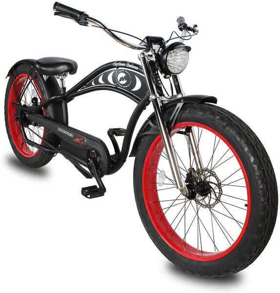 Cyclone E-Bike with Head Light & Fender, Color: Matte-Black, Rims Red