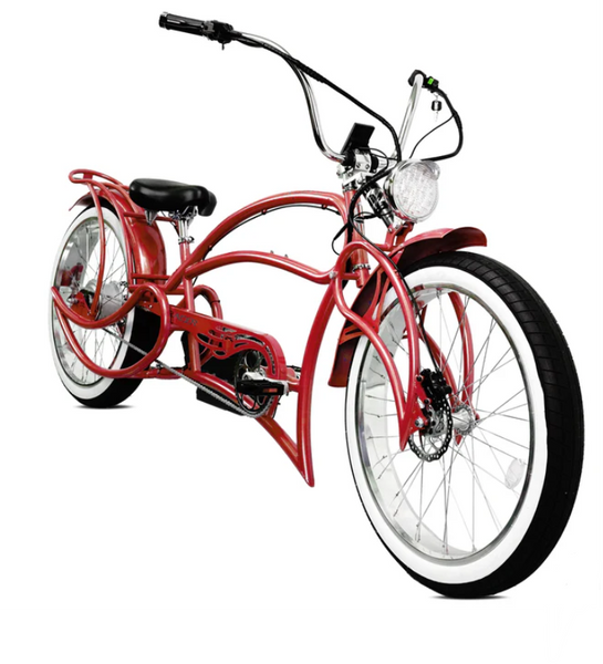 Beyond Pro - 26'' Classic Stretch Chopper E-Bike, Color: Red