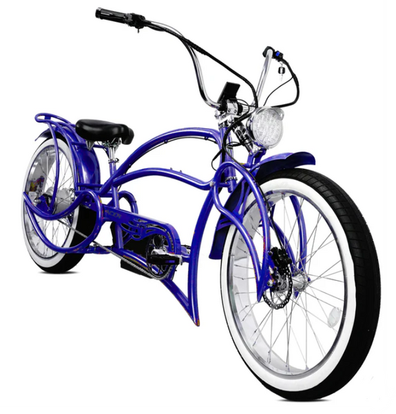 Beyond Pro - 26'' Classic Stretch Chopper E-Bike, Color: Blue