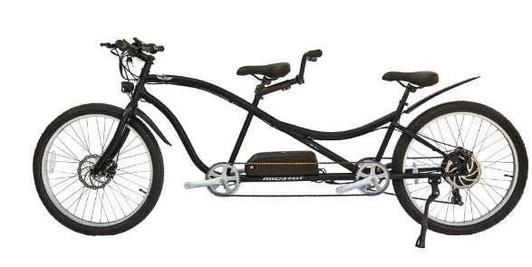 Aloha Tandem Beach Cruiser - 26" tandem E-bike with pedal assist, Color: Black